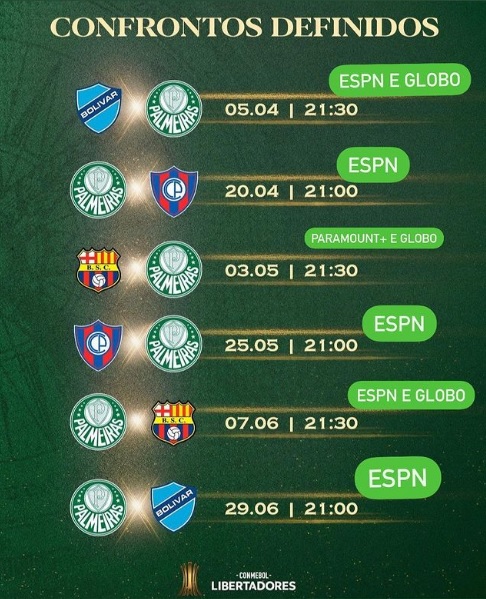 Saiba onde assistir os jogos do Palmeiras na fase de grupos da